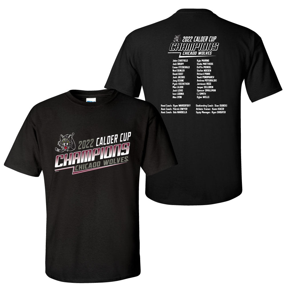 Chicago Wolves 2022 Calder Cup Champions Adult Short Sleeve Roster T-S –