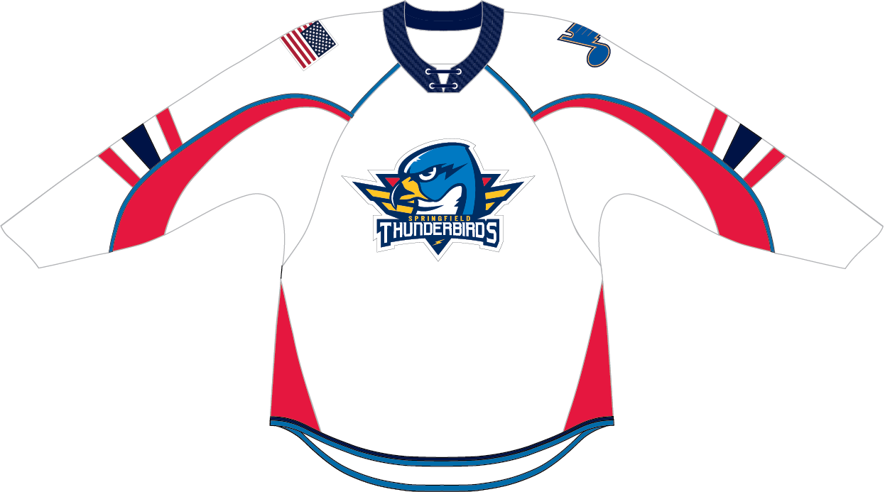 CCM Quicklite Springfield Thunderbirds Customized Adult White Premier Jersey (Blues Shoulder Patch)