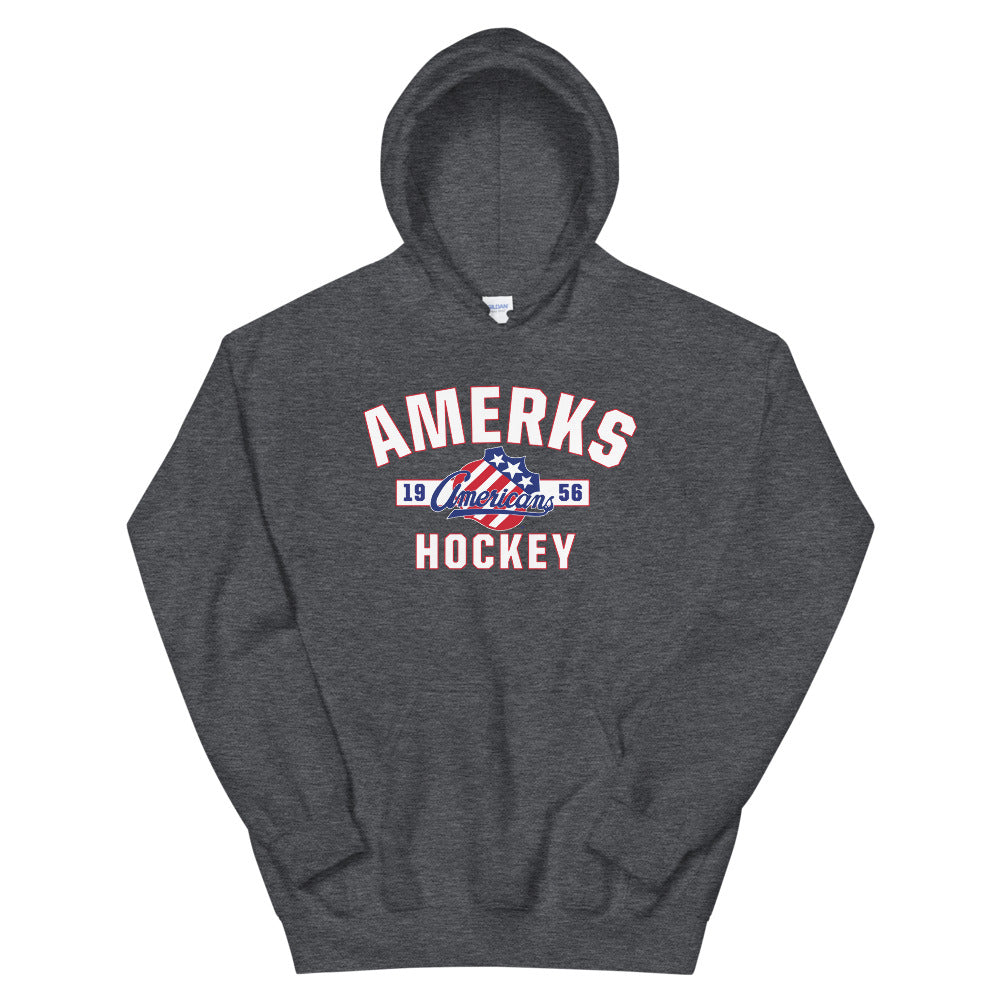 Rochester Americans Adult Established Pullover Hoodie (Sidewalk Sale, Dark Heather, Medium)